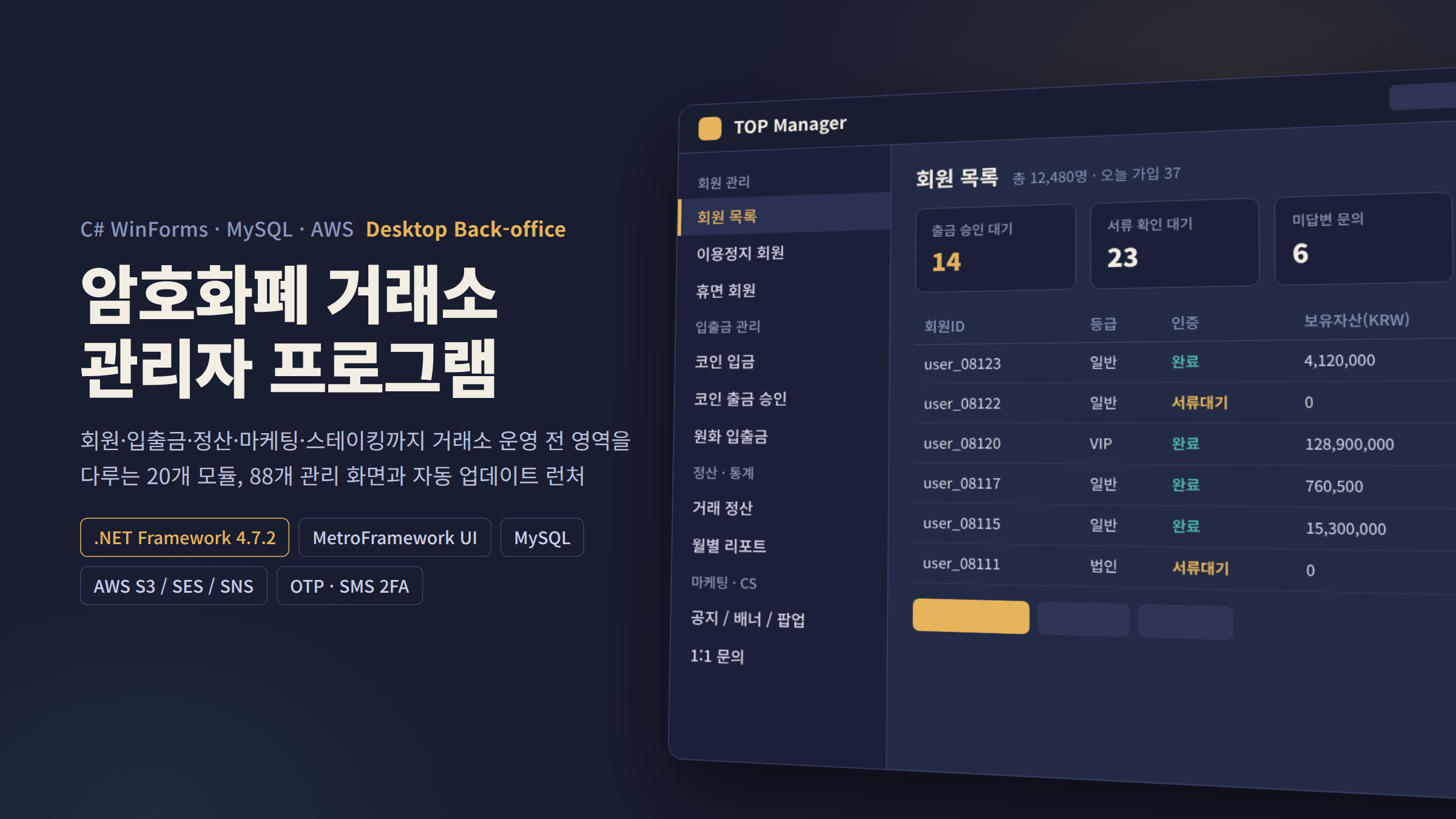 TOP Manager — 암호화폐 거래소 관리자 프로그램
